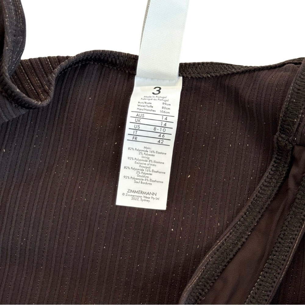 Zimmerman NWT 3 Large Laurel Ribbed Belted One-Piece Swimsuit Chocolate Brown - Picture 9 of 11